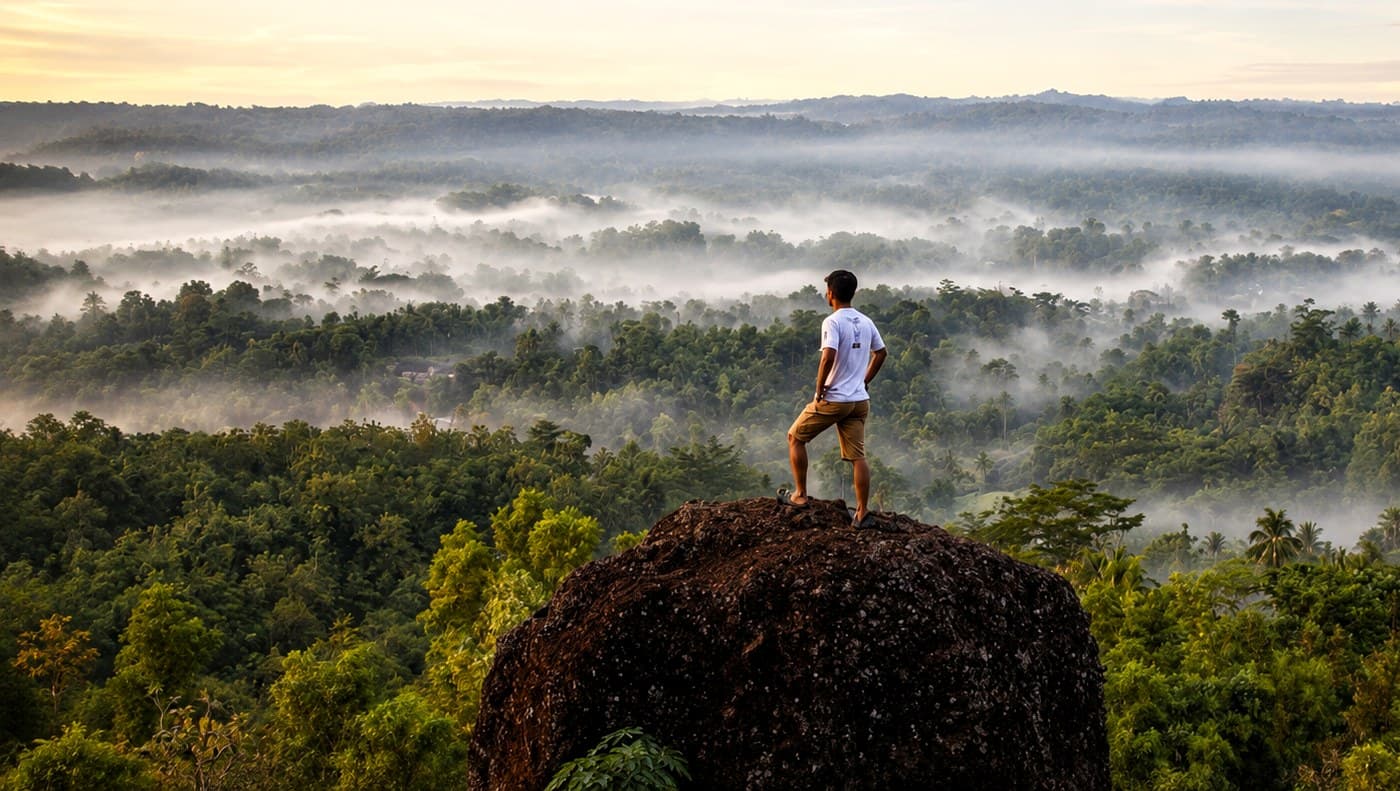 Panorama Bukit Watu Gede pada pagi hari